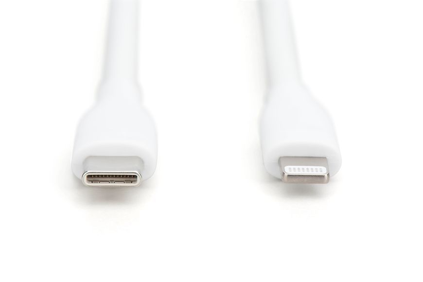 Кабель DIGITUS USB-C > Lightning заряджання/синхронізації, USB 2.0, 60W, силіконовий, 1м, білий (AK-600110-010-W) 366173 фото