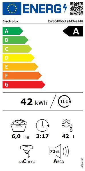 Пральна машина Electrolux фронтальна, 6кг, 1000, A, 41см, дисплей, інвертор, білий 396540 фото