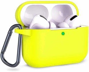 Чохол для навушників Silicon Case Airpods Pro карабин New Yellow 142855 фото