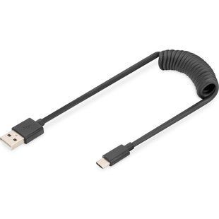 Кабель DIGITUS USB-C > USB-A заряджання/синхронізації, Type-C, спіральний, 1м, чорний (AK-300430-006-S) 363017 фото