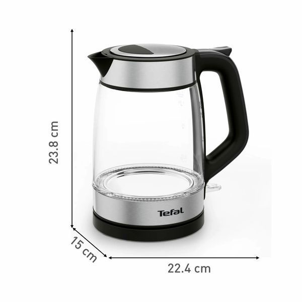 Електрочайник Tefal Glass Kettle 1.7л, скло, з підсвіткою, чорно-срібний (KI605830) 371051 фото