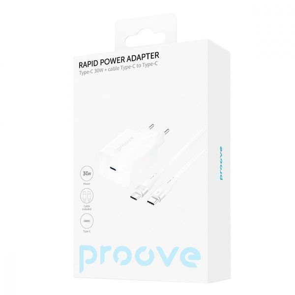 Зарядний Пристрій Proove Rapid 30W (Type-C) + Кабель Type-C to Type-C (WCRP30012202) White 287050 фото