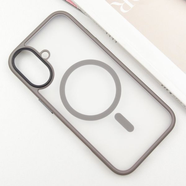 TPU+PC чохол Metal Buttons with MagSafe для Apple iPhone 16 (6.1") Сірий 318280 фото