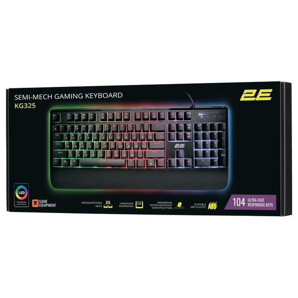 Клавіатура мембранна 2E GAMING KG325 104key, USB-A, EN/UA/RU, LED, чорний (2E-KG325UB) 364212 фото