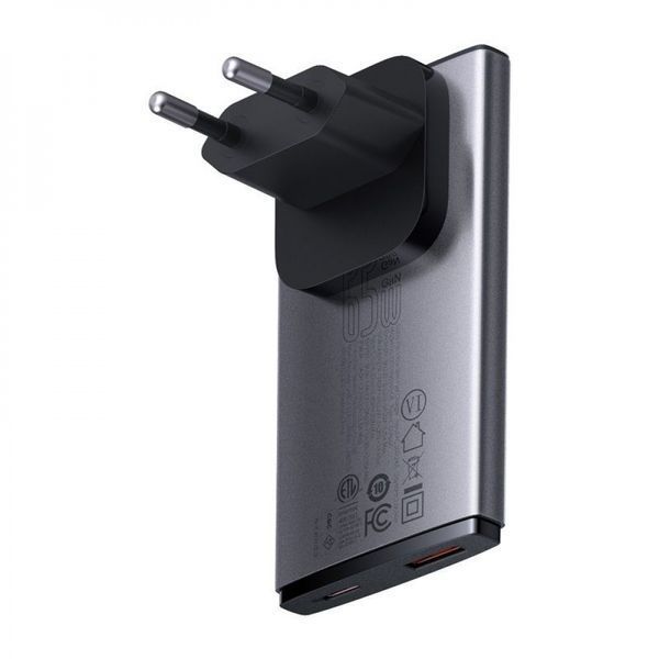 Зарядний Пристрій Baseus GaN5 Pro 65W Ultra-Slim (Type-C + USB) + Кабель Type-C to Type-C 100W (1м) (CCGP150113) Gray 272632 фото