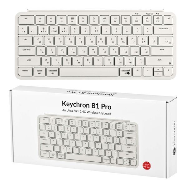 Клавіатура мембрана Keychron B1 Pro, USB/WL/BT, ivory white (B1P-K8-UA) 368831 фото