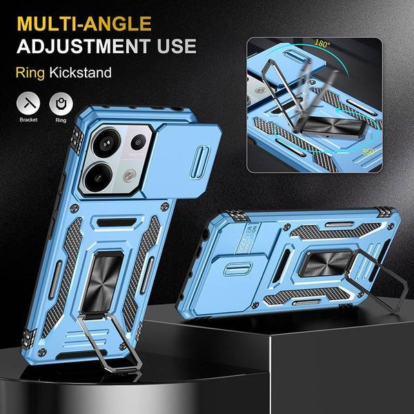 Ударостійкий чохол Camshield Army Ring для Xiaomi Redmi Note 13 Pro 4G / Poco M6 Pro 4G Блакитний / Light Blue 315918 фото