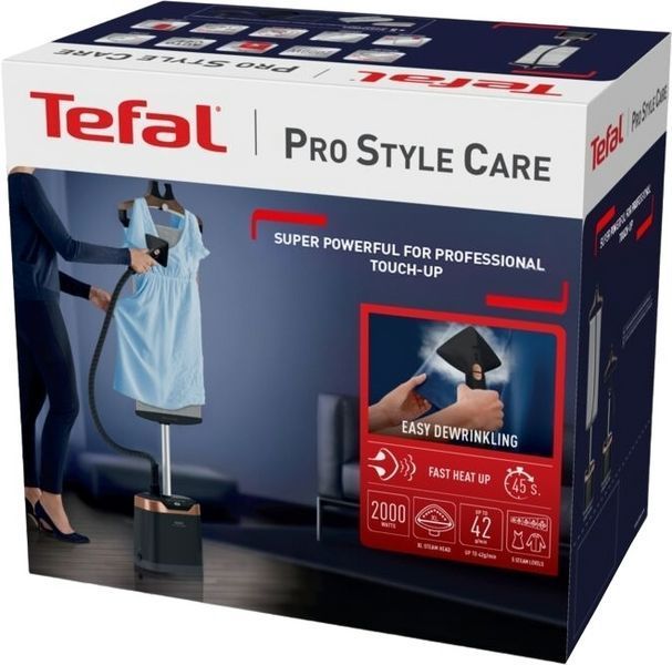 Відпарювач Tefal вертикальний Pro Style Care, 2000Вт, 1300мл, постійна пара - 42гр, чорно-золотий (IT8480E1) 374223 фото