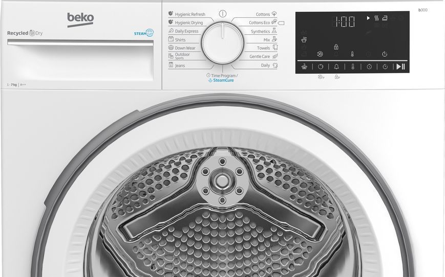 Сушильна машина Beko тепловий насос, 7кг, A++, 54.3см, дисплей, підсвітка барабану, білий (B3T67230) 375786 фото