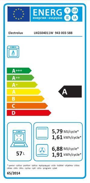 Плита Electrolux газова, 57л, 50x60см, білий (LKG504011W) 374939 фото