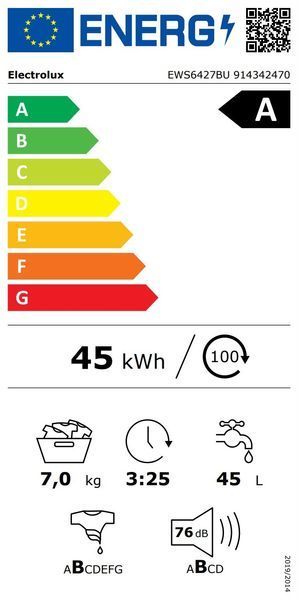 Пральна машина Electrolux фронтальна, 7кг, 1200, A, 48см, дисплей, інвертор, білий 396541 фото