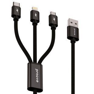 Кабель Proove Triple Connection 3 in 1 Type-C + Micro USB + Lightning (1.3m) (CCTC15001501) black 396936 фото
