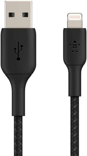 Кабель USB-A > Lightning заряджання/синхронізації Belkin 1м, 12Вт, плетений, чорний (CAA002BT1MBK) 369160 фото