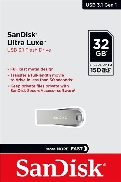 Накопичувач SanDisk 32GB USB 3.1 Type-A Ultra Luxe Срібний (SDCZ74-032G-G46) 374858 фото