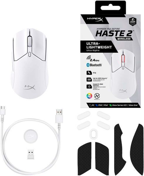 Миша HyperX Pulsefire Haste 2, RGB, USB-A/WL/BT, білий (6N0A9AA) 362925 фото