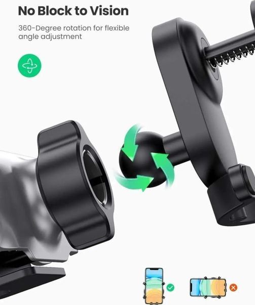 Автомобільний тримач UGREEN LP228 Gravity Drive Air Vent Car Mount Phone Holder With Arc-Shaped Mounting Clip (80871) Black 288267 фото