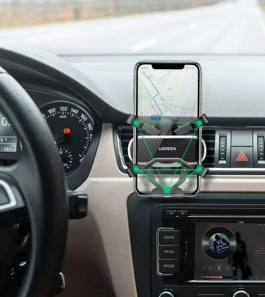Автомобільний тримач UGREEN LP228 Gravity Drive Air Vent Car Mount Phone Holder With Arc-Shaped Mounting Clip (80871) Black 288267 фото