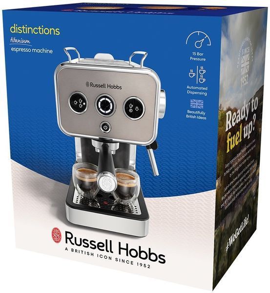 Кавоварка Russell Hobbs ріжкова Distinctions Titanium 1.1л, мелена + чалди, сріблястий (26452-56) 362628 фото