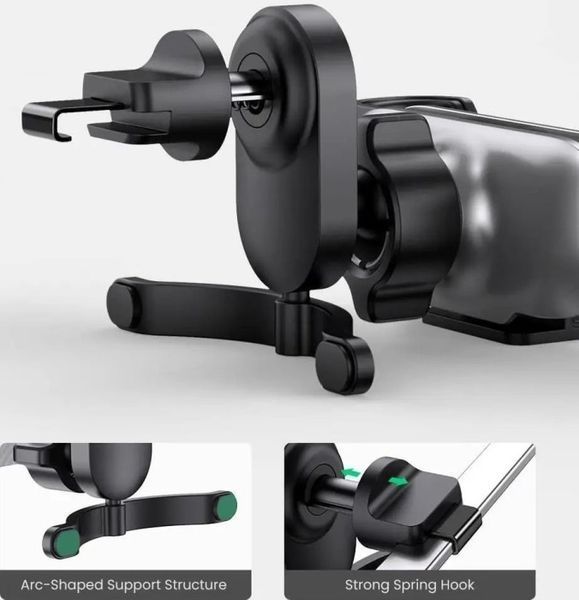 Автомобільний тримач UGREEN LP228 Gravity Drive Air Vent Car Mount Phone Holder With Arc-Shaped Mounting Clip (80871) Black 288267 фото