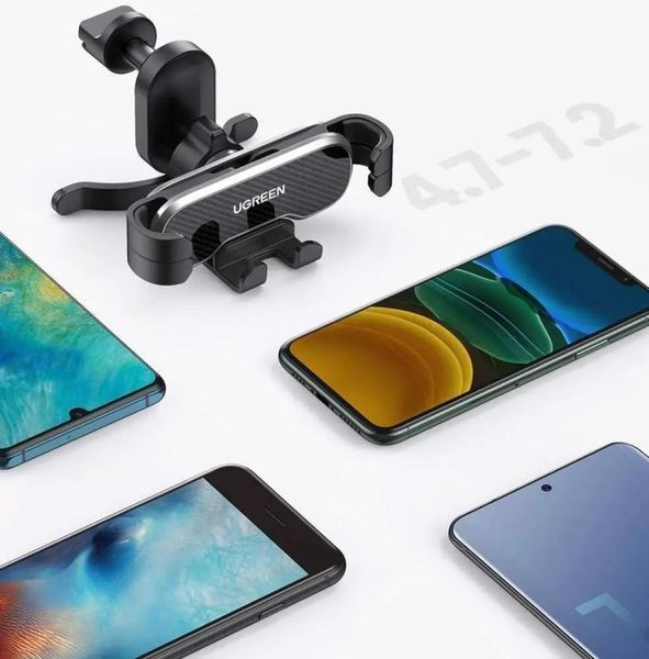 Автомобільний тримач UGREEN LP228 Gravity Drive Air Vent Car Mount Phone Holder With Arc-Shaped Mounting Clip (80871) Black 288267 фото