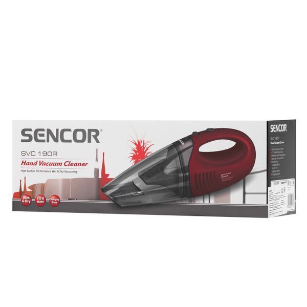Пилосос Sencor автомобільний, 450Вт, конт пил -0.5л, автон. робота до 15хв, вага-1.5кг, червоний (SVC190R) 375898 фото