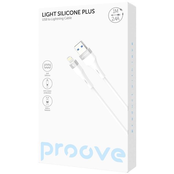 Кабель Proove Light Silicone Plus USB to Lightning 2.4A (1m) (CCLS12001102) white 383305 фото