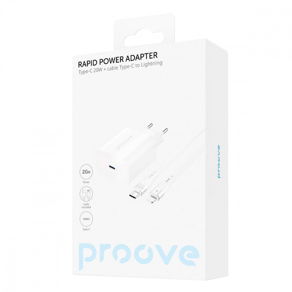 Зарядний Пристрій Proove Rapid 20W (Type-C) + Кабель Type-C to Lightning (WCRP20012102) (white) 289867 фото
