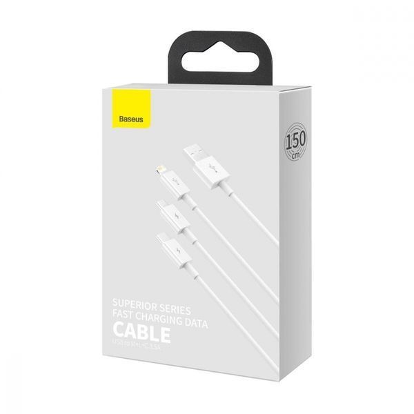 Кабель Baseus Superior Series USB To M + L + C 3.5 A 1.5 М (CAMLTYS-02) White 252279 фото