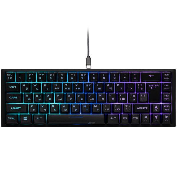 Клавіатура мембранна 2E GAMING KG350 68key, USB-A, EN/UA/RU, RGB, чорний (2E-KG350UBK) 364213 фото