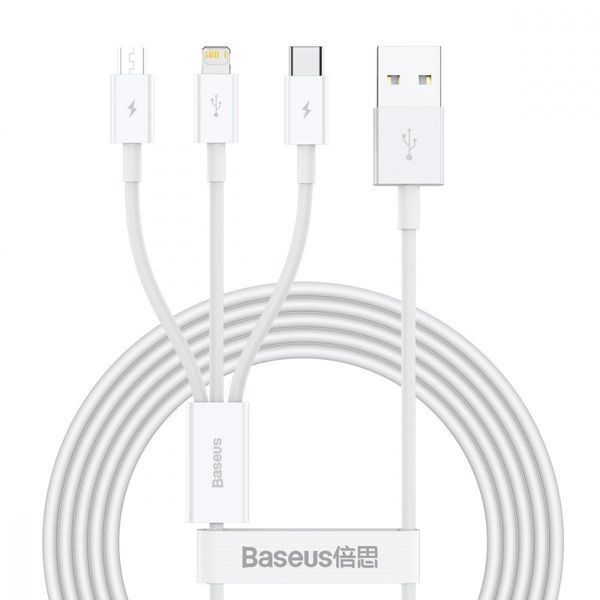 Кабель Baseus Superior Series USB To M + L + C 3.5 A 1.5 М (CAMLTYS-02) White 252279 фото