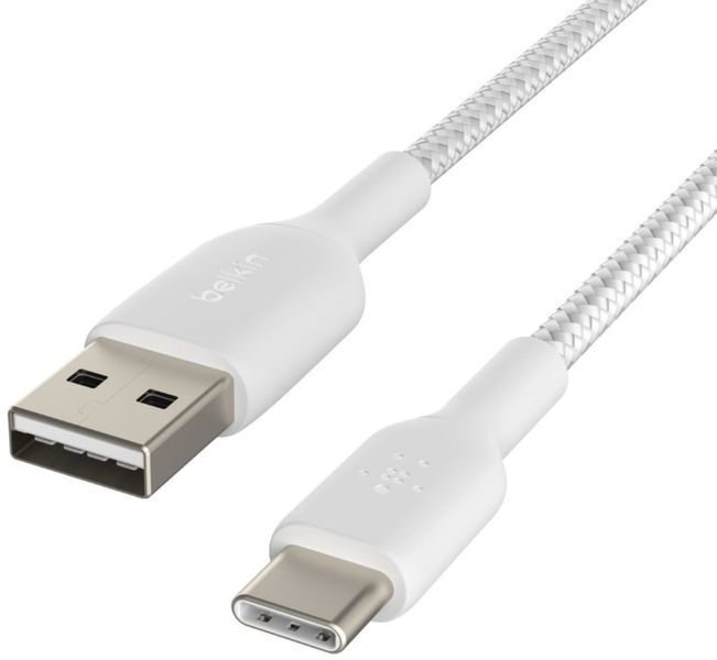 Кабель USB-A > USB-C заряджання/синхронізації Belkin 2м, 15Вт, Type-C, плетений, білий (CAB002BT2MWH) 367622 фото