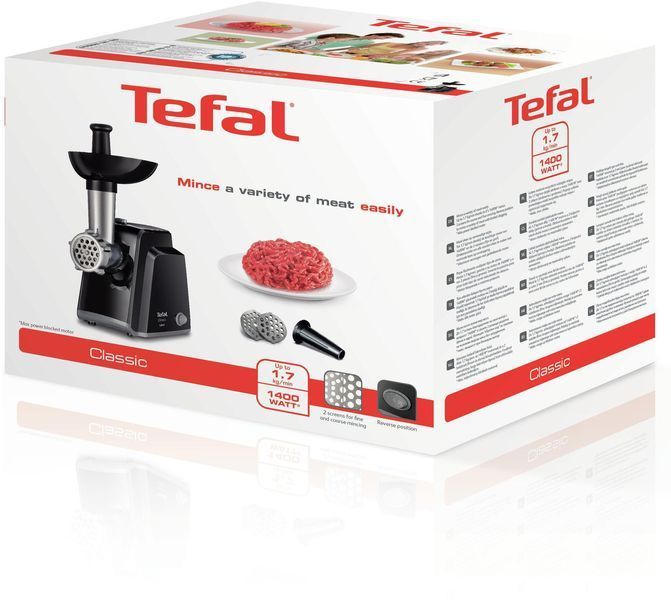 М'ясорубка Tefal Classic, 1400Вт, 1.7кг/хв, 2 решітки, насадка для ковбас, пластик, чорний (NE105838) 371065 фото