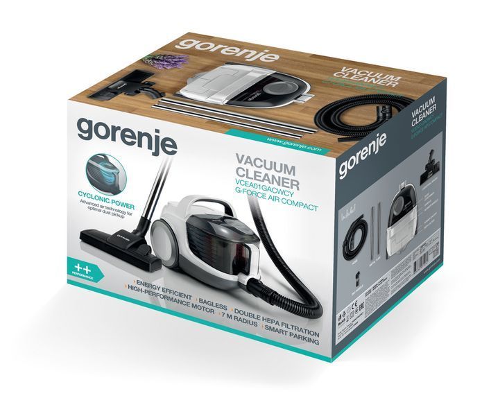 Пилосос Gorenje контейнерний, 800Вт, конт пил -2.2л, HEPA, телескоп трубка, білий (VCEA01GACWCY) 375996 фото