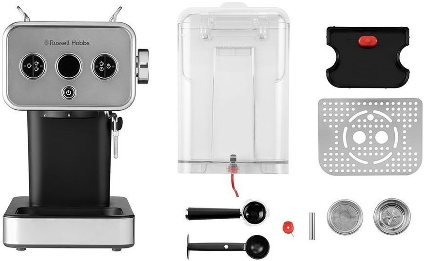 Кавоварка Russell Hobbs ріжкова Distinctions Titanium 1.1л, мелена + чалди, сріблястий (26452-56) 362628 фото