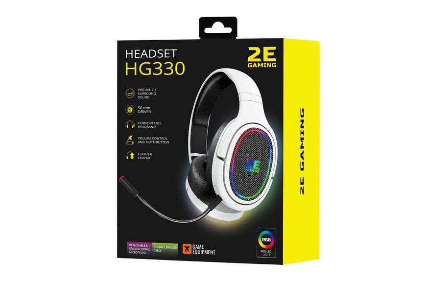 Гарнітура ігрова 2E GAMING HG330, 7.1, USB-A, RGB, 2м, білий (2E-HG330WT-7.1) 365629 фото