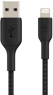 Кабель USB-A > Lightning заряджання/синхронізації Belkin 2м, 12Вт, плетений, чорний (CAA002BT2MBK) 363082 фото