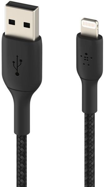 Кабель USB-A > Lightning заряджання/синхронізації Belkin 2м, 12Вт, плетений, чорний (CAA002BT2MBK) 363082 фото