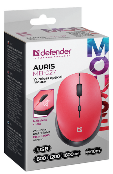 Миша DEFENDER (52026) Auris MB-027, 4D, 800-1600dpi, RED, wireless, silent 307019 фото