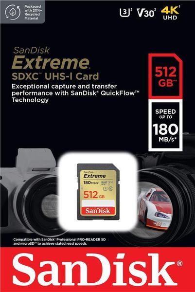 Карта пам'яті SanDisk SD 512GB C10 UHS-I U3 R180/W130MB/s Extreme V30 (SDSDXVV-512G-GNCIN) 374200 фото