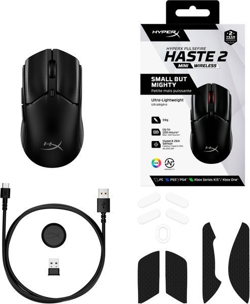 Миша HyperX Pulsefire Haste 2 mini, RGB, USB-A/WL/BT, чорний (7D388AA) 366873 фото
