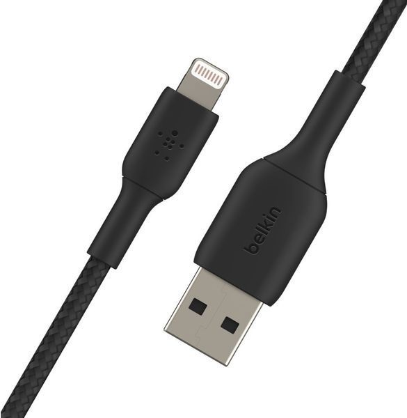 Кабель USB-A > Lightning заряджання/синхронізації Belkin 2м, 12Вт, плетений, чорний (CAA002BT2MBK) 363082 фото