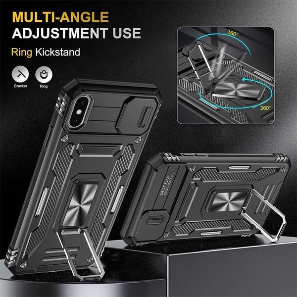 Ударостійкий чохол Camshield Army Ring для Apple iPhone X / XS (5.8") Чорний / Black 283601 фото