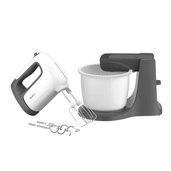 Міксер Tefal стаціонарний Prep'Mix+ Standbowl 500Вт, насадки-4, чаша-пластик, 2.5л, турборежим, біло-сірий (HT464138) 367510 фото