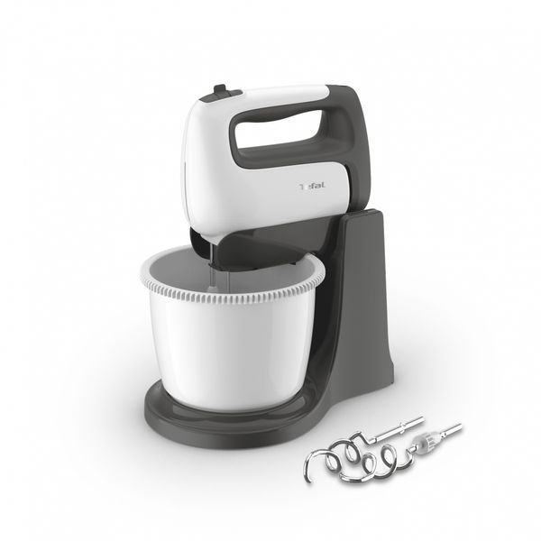 Міксер Tefal стаціонарний Prep'Mix+ Standbowl 500Вт, насадки-4, чаша-пластик, 2.5л, турборежим, біло-сірий (HT464138) 367510 фото