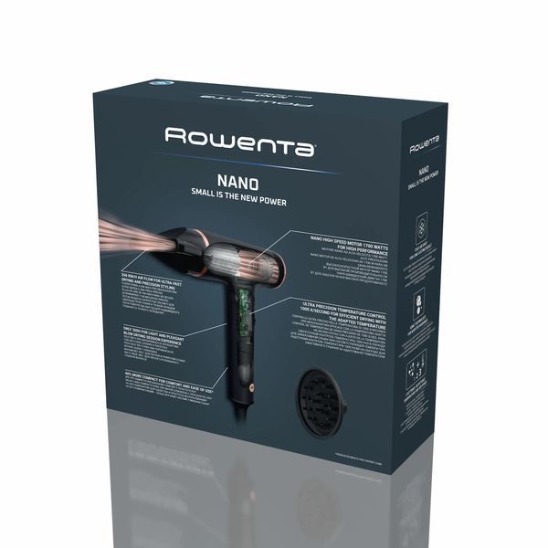 Фен Rowenta T-Shape Maestria Nano, 1700Вт, 3 режими, дифузор, іоніз-я, хол. обдув, чорний (HY8310F0) 367516 фото