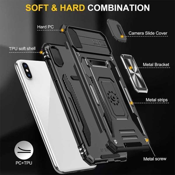 Ударостійкий чохол Camshield Army Ring для Apple iPhone X / XS (5.8") Чорний / Black 283601 фото