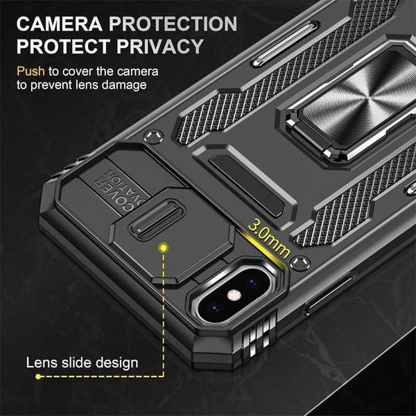 Ударостійкий чохол Camshield Army Ring для Apple iPhone X / XS (5.8") Чорний / Black 283601 фото