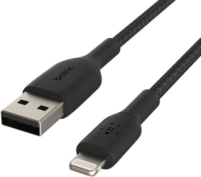 Кабель USB-A > Lightning заряджання/синхронізації Belkin 2м, 12Вт, плетений, чорний (CAA002BT2MBK) 363082 фото