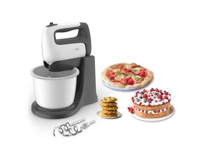 Міксер Tefal стаціонарний Prep'Mix+ Standbowl 500Вт, насадки-4, чаша-пластик, 2.5л, турборежим, біло-сірий (HT464138) 367510 фото