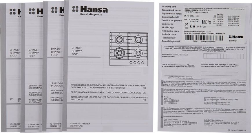 Варильна поверхня Hansa газова, 59см, чавун, чорний (BHKS6718511) 366678 фото